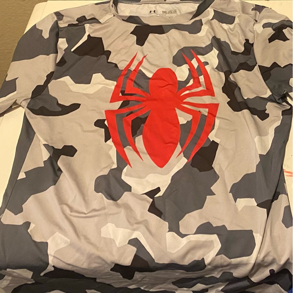 Under Armour Kids Camo Shirt with Red Spider Design
